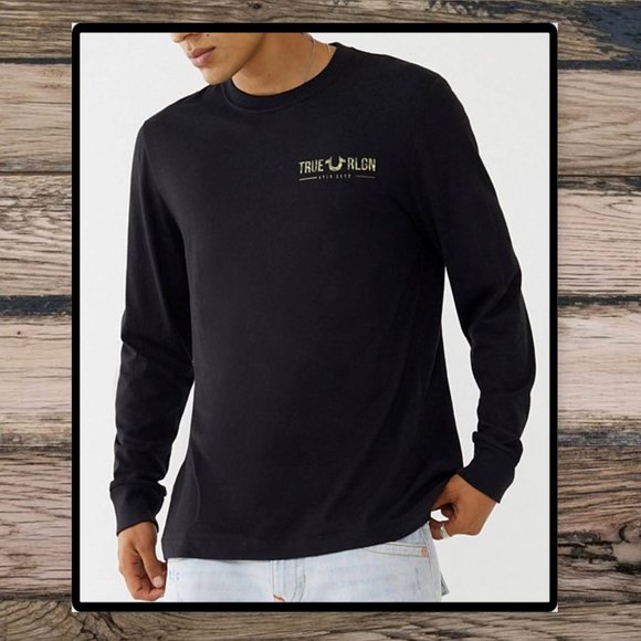 True Religion Mens Black Long Sleeve Camo Buddha Tee XL - Picture 4 of 9